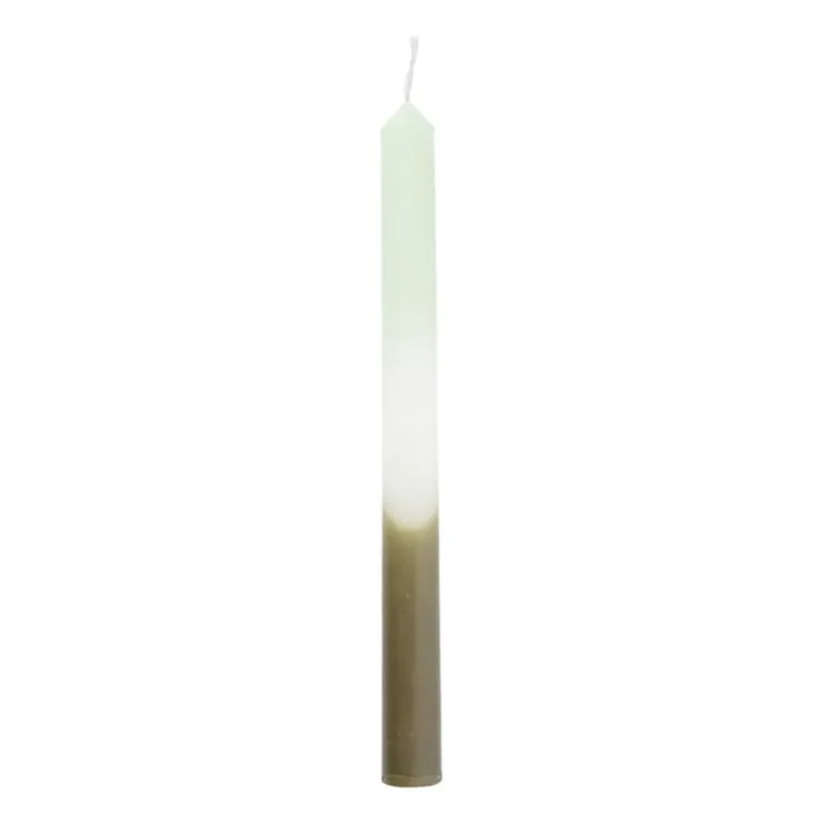 Xenos Dinerkaars dipdye - groen/wit - ø2.15x25 cm- Dinerkaarsen