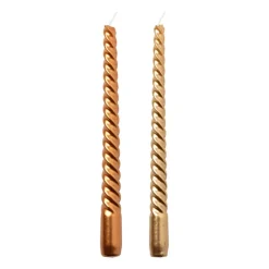 Xenos Dinerkaars metallic twist - roségoud - ø2x25 cm- Kerstcadeaus|Dinerkaarsen