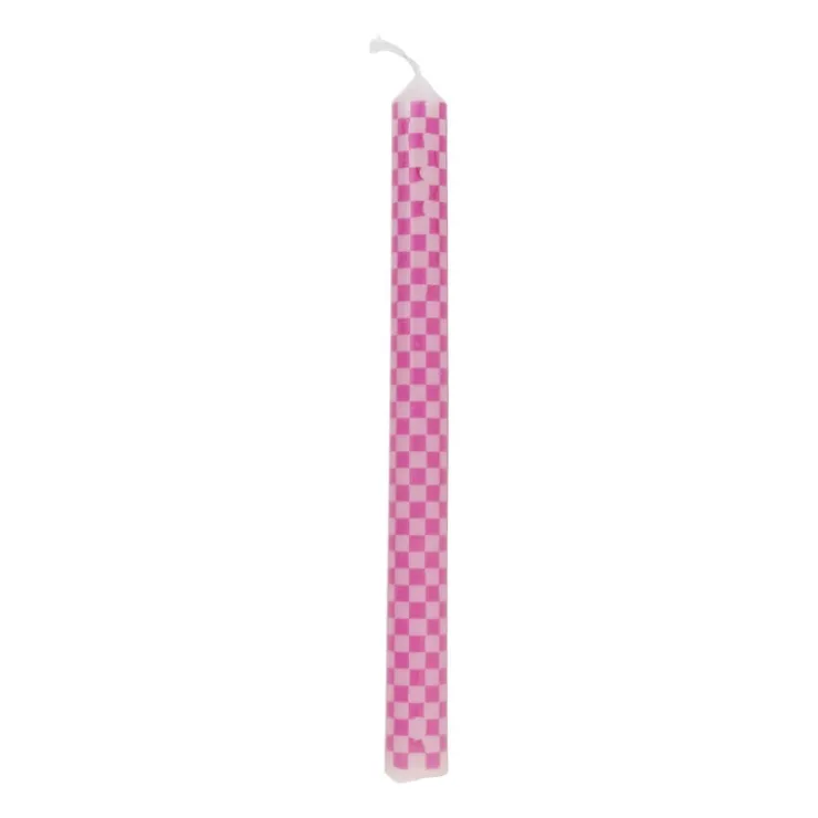 Xenos Dinerkaars ruit - roze - ø2.15x25 cm- Dinerkaarsen
