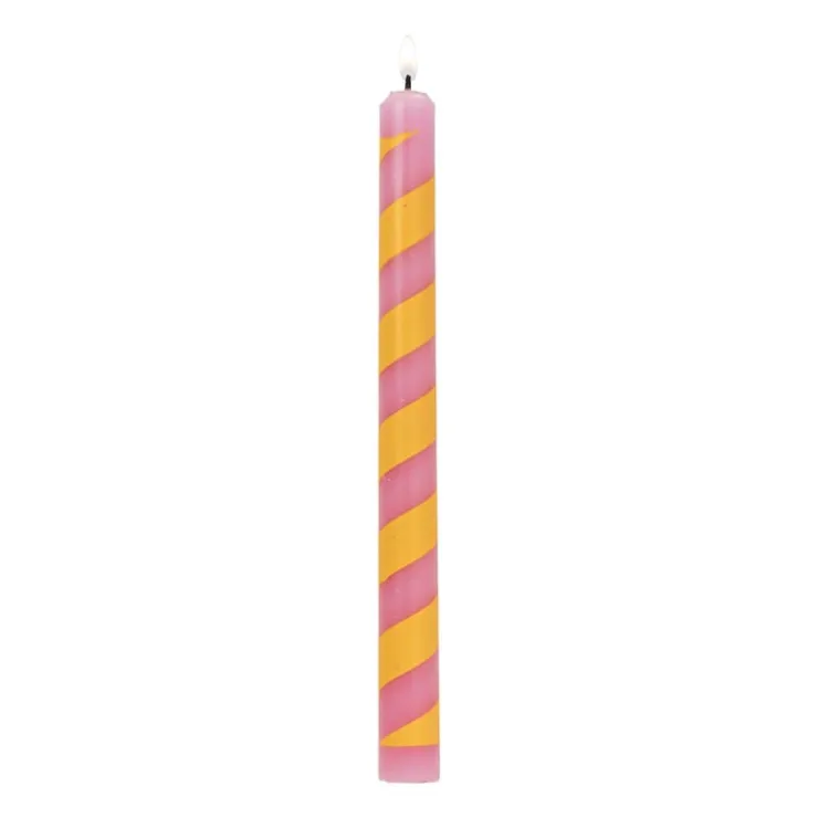 Xenos Dinerkaars streep - roze/geel - ø2.15x25 cm- Dinerkaarsen
