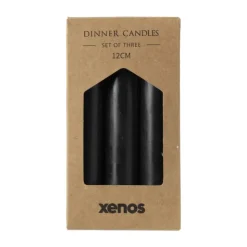 Xenos Dinerkaarsjes - set van 3 - zwart - ø2x12 cm- Dinerkaarsen