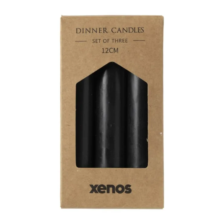 Xenos Dinerkaarsjes - set van 3 - zwart - ø2x12 cm- Dinerkaarsen