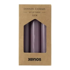 Xenos Dinerkaarsjes - set van 3 - paars - ø2x12 cm- Dinerkaarsen