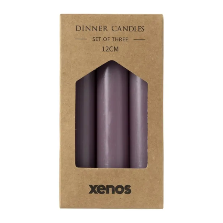 Xenos Dinerkaarsjes - set van 3 - paars - ø2x12 cm- Dinerkaarsen