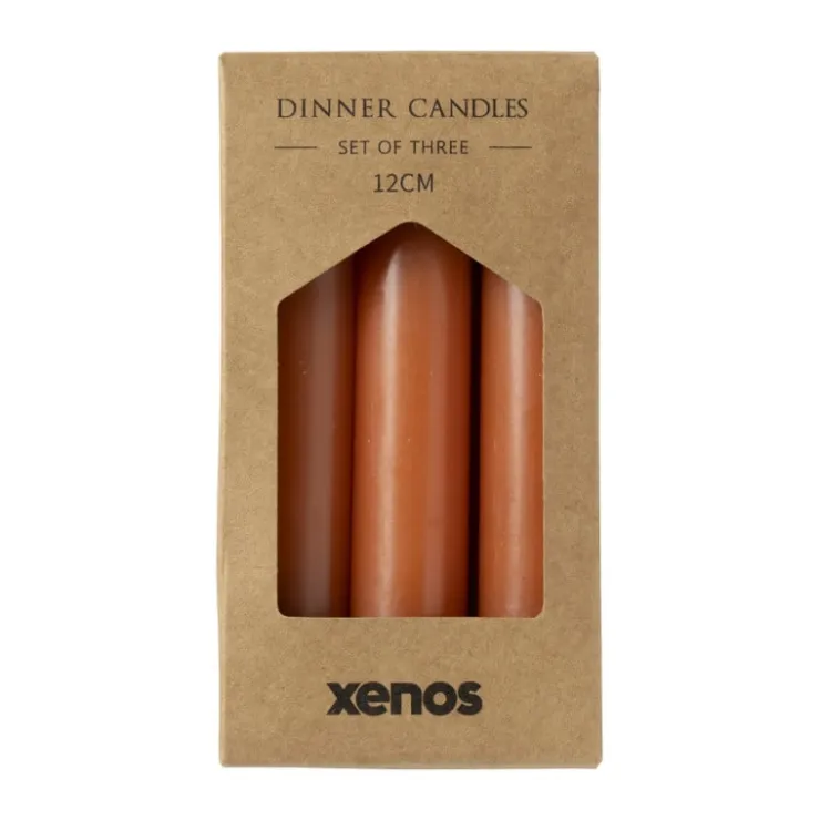 Xenos Dinerkaarsjes - set van 3 - oranje - ø2x12 cm- Dinerkaarsen