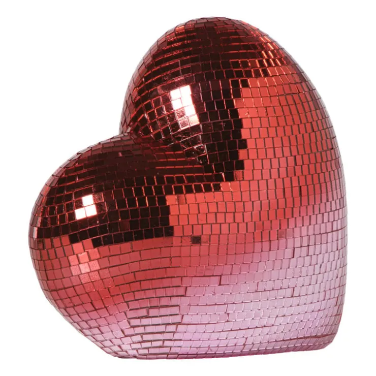 Xenos Disco hart ornament - roze - 18.5x10x17.6 cm- Decoratieve Beelden