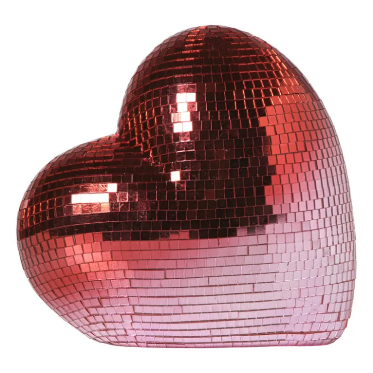 Xenos Disco hart ornament - roze - 18.5x10x17.6 cm- Decoratieve Beelden