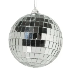Xenos Discobal - zilverkleurig - ø8 cm- Kerstballen