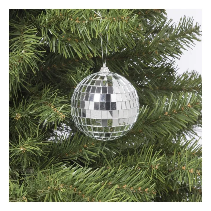 Xenos Discobal - zilverkleurig - ø8 cm- Kerstballen
