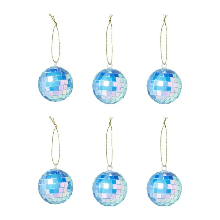Xenos Discobal blauw - set van 6 - ø4 cm- Kersthangers|Kerstballen