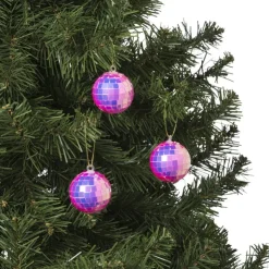 Xenos Discobal roze - set van 6 - ø4 cm- Kersthangers|Kerstballen