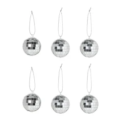 Xenos Discobal zilverkleurig - set van 6 - ø4 cm- Kersthangers|Kerstballen