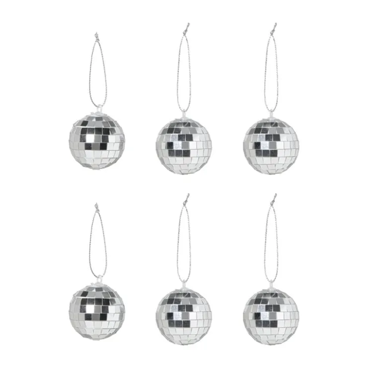 Xenos Discobal zilverkleurig - set van 6 - ø4 cm- Kersthangers|Kerstballen