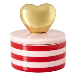 Xenos Doosje met hart deksel - roze/rood - ø8x9 cm- Sieraden Opbergen