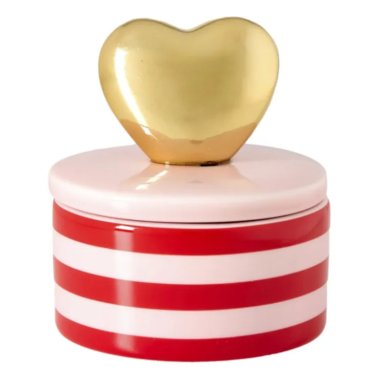 Xenos Doosje met hart deksel - roze/rood - ø8x9 cm- Sieraden Opbergen