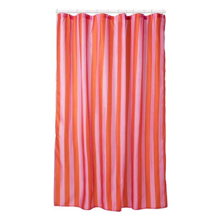 Xenos Douchegordijn gestreept - roze/oranje - 180x200 cm- Douchegordijnen