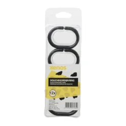 Xenos Douchegordijn ringen - zwart - set van 12- Badkamer Accessoires