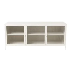 Xenos Dressoir Luca met geribbeld glazen deurtjes - offwhite - 50x120x42 cm- Tv Meubels|Kast Met Deuren