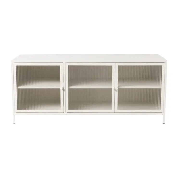 Xenos Dressoir Luca met geribbeld glazen deurtjes - offwhite - 50x120x42 cm- Tv Meubels|Kast Met Deuren