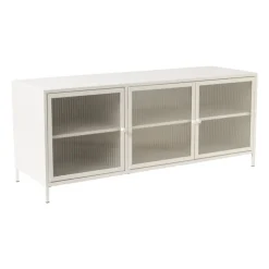 Xenos Dressoir Luca met geribbeld glazen deurtjes - offwhite - 50x120x42 cm- Tv Meubels|Kast Met Deuren