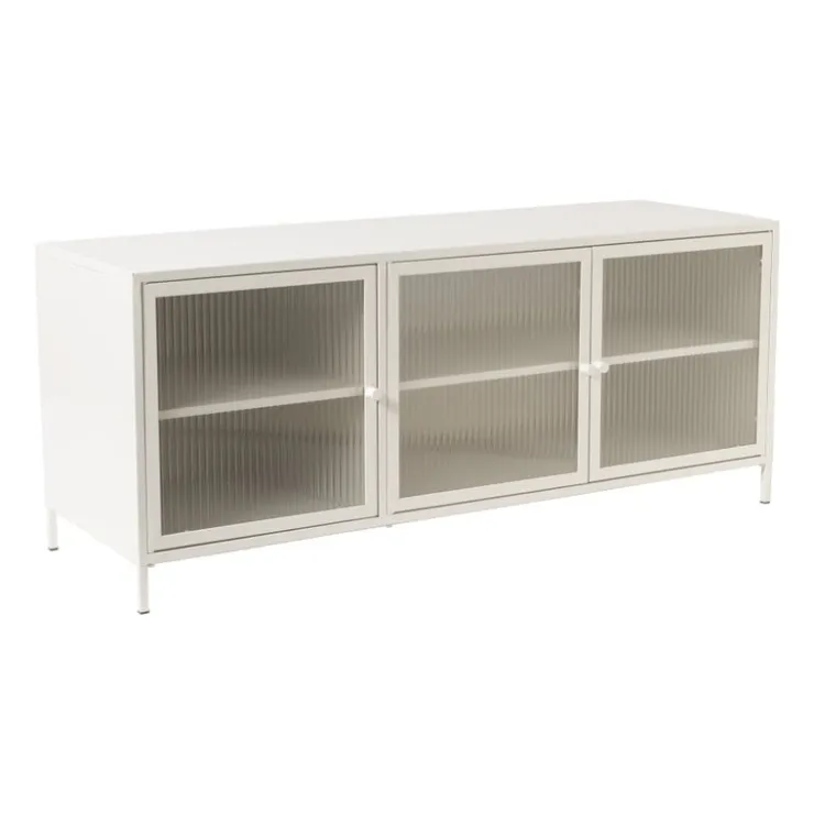 Xenos Dressoir Luca met geribbeld glazen deurtjes - offwhite - 50x120x42 cm- Tv Meubels|Kast Met Deuren