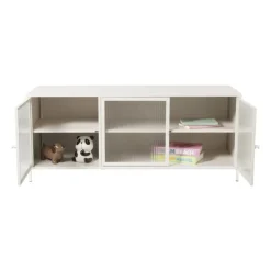 Xenos Dressoir Luca met geribbeld glazen deurtjes - offwhite - 50x120x42 cm- Tv Meubels|Kast Met Deuren