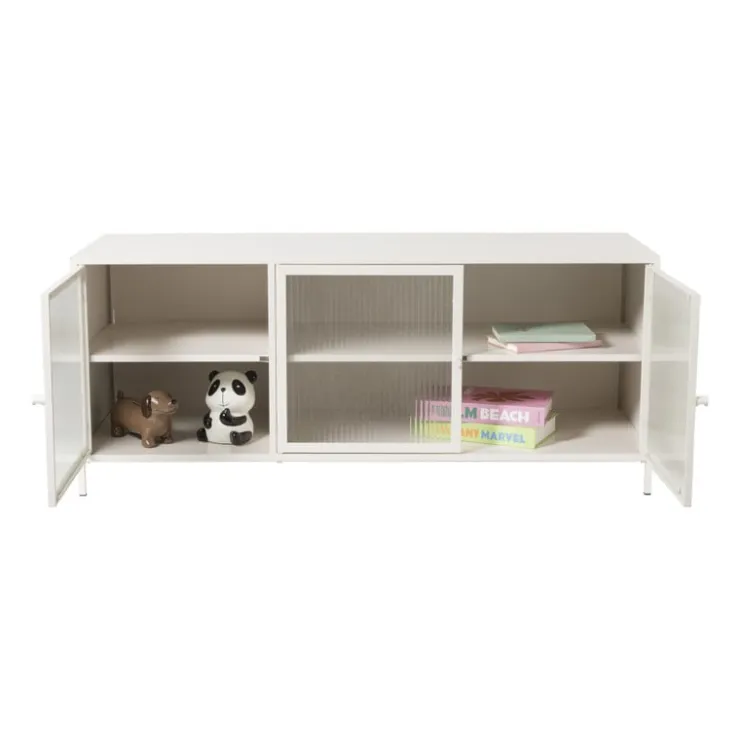 Xenos Dressoir Luca met geribbeld glazen deurtjes - offwhite - 50x120x42 cm- Tv Meubels|Kast Met Deuren