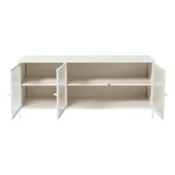 Xenos Dressoir Luca met geribbeld glazen deurtjes - offwhite - 50x120x42 cm- Tv Meubels|Kast Met Deuren
