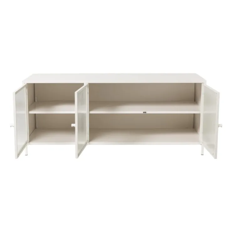 Xenos Dressoir Luca met geribbeld glazen deurtjes - offwhite - 50x120x42 cm- Tv Meubels|Kast Met Deuren