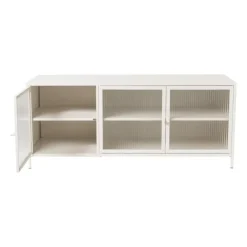 Xenos Dressoir Luca met geribbeld glazen deurtjes - offwhite - 50x120x42 cm- Tv Meubels|Kast Met Deuren