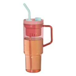 Xenos Drinkbeker met rietje Titan - roze - 1 liter- Drinkflessen|Kinderservies