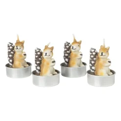 Xenos Eekhoorn waxinelichten - bruin - set van 4- Sierkaarsen