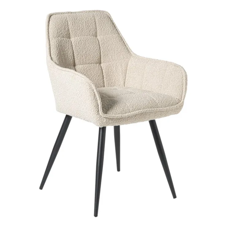 Xenos Eetkamerstoel bouclé met armleuning - beige - 87x56.5x43 cm- Eetkamerstoelen