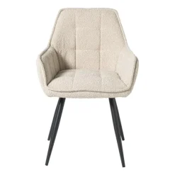 Xenos Eetkamerstoel bouclé met armleuning - beige - 87x56.5x43 cm- Eetkamerstoelen