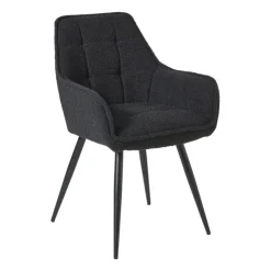 Xenos Eetkamerstoel bouclé met armleuning - zwart - 87x56.5x43 cm- Eetkamerstoelen
