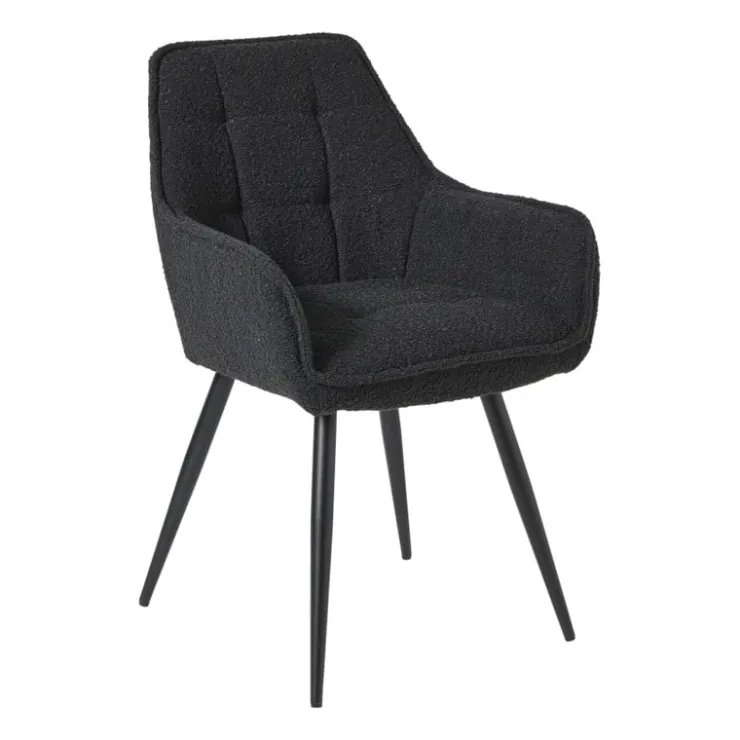 Xenos Eetkamerstoel bouclé met armleuning - zwart - 87x56.5x43 cm- Eetkamerstoelen