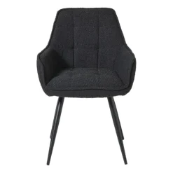 Xenos Eetkamerstoel bouclé met armleuning - zwart - 87x56.5x43 cm- Eetkamerstoelen