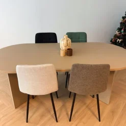 Xenos Eetkamerstoel chenille - bruin - 90x53.5x44.5 cm- Eetkamerstoelen