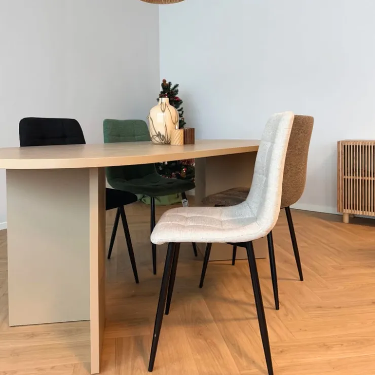 Xenos Eetkamerstoel chenille - beige - 90x53.5x44.5 cm- Eetkamerstoelen