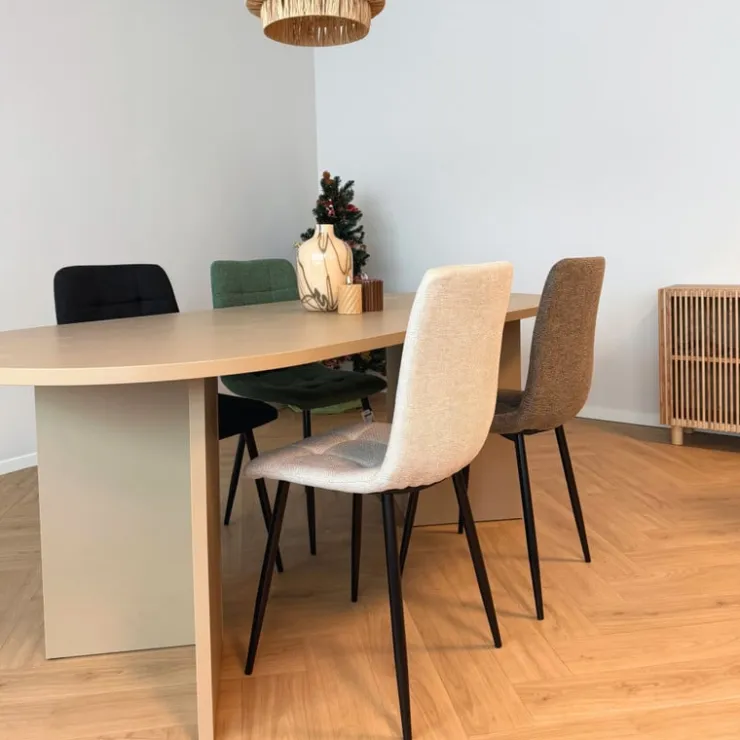 Xenos Eetkamerstoel chenille - beige - 90x53.5x44.5 cm- Eetkamerstoelen