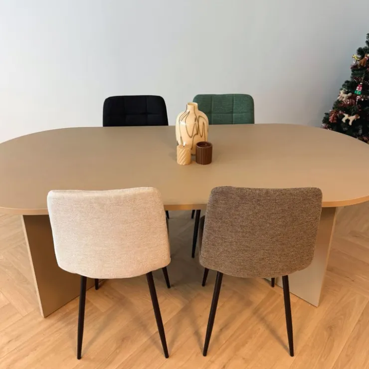 Xenos Eetkamerstoel chenille - beige - 90x53.5x44.5 cm- Eetkamerstoelen