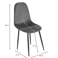 Xenos Eetkamerstoel Ivy - velvet grijs - 88x44x53 cm- Eetkamerstoelen