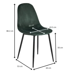 Xenos Eetkamerstoel Ivy - velvet groen - 88x44x53 cm- Eetkamerstoelen