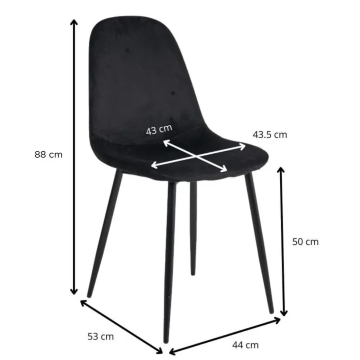 Xenos Eetkamerstoel Ivy - velvet zwart - 88x44x53 cm- Eetkamerstoelen
