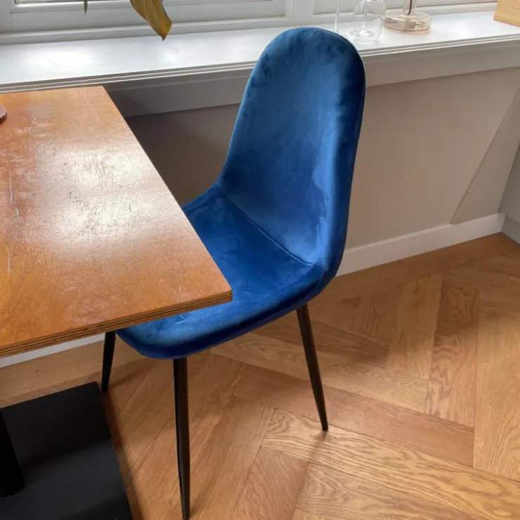 Xenos Eetkamerstoel Ivy velvet - donkerblauw - 88x44x53 cm- Eetkamerstoelen