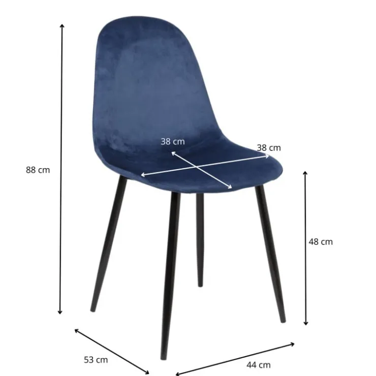 Xenos Eetkamerstoel Ivy velvet - donkerblauw - 88x44x53 cm- Eetkamerstoelen