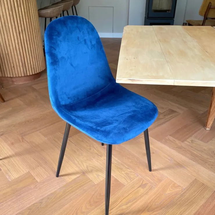 Xenos Eetkamerstoel Ivy velvet - donkerblauw - 88x44x53 cm- Eetkamerstoelen
