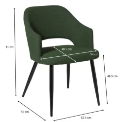 Xenos Eetkamerstoel Leonardo met armleuning - groen - 81x62.5x56 cm- Eetkamerstoelen