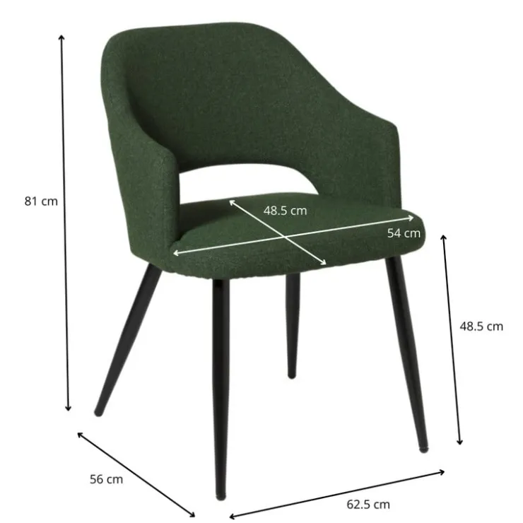 Xenos Eetkamerstoel Leonardo met armleuning - groen - 81x62.5x56 cm- Eetkamerstoelen