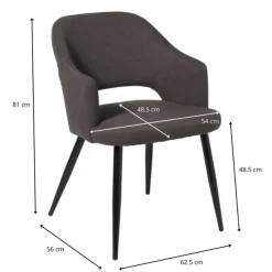 Xenos Eetkamerstoel Leonardo met armleuning - grijs - 81x62.5x56 cm- Eetkamerstoelen
